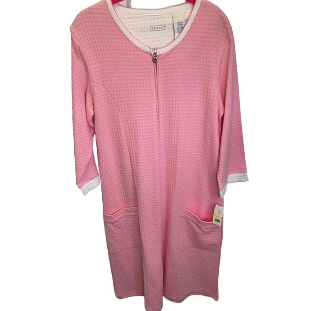 Cypress Vintage Women's Pink Long Full Zip Warm‎ Waffle Knit Robe Size Med NWTs